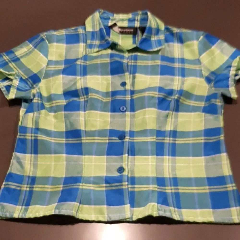 Sag Harbor Blue and Green Plaid Button Down